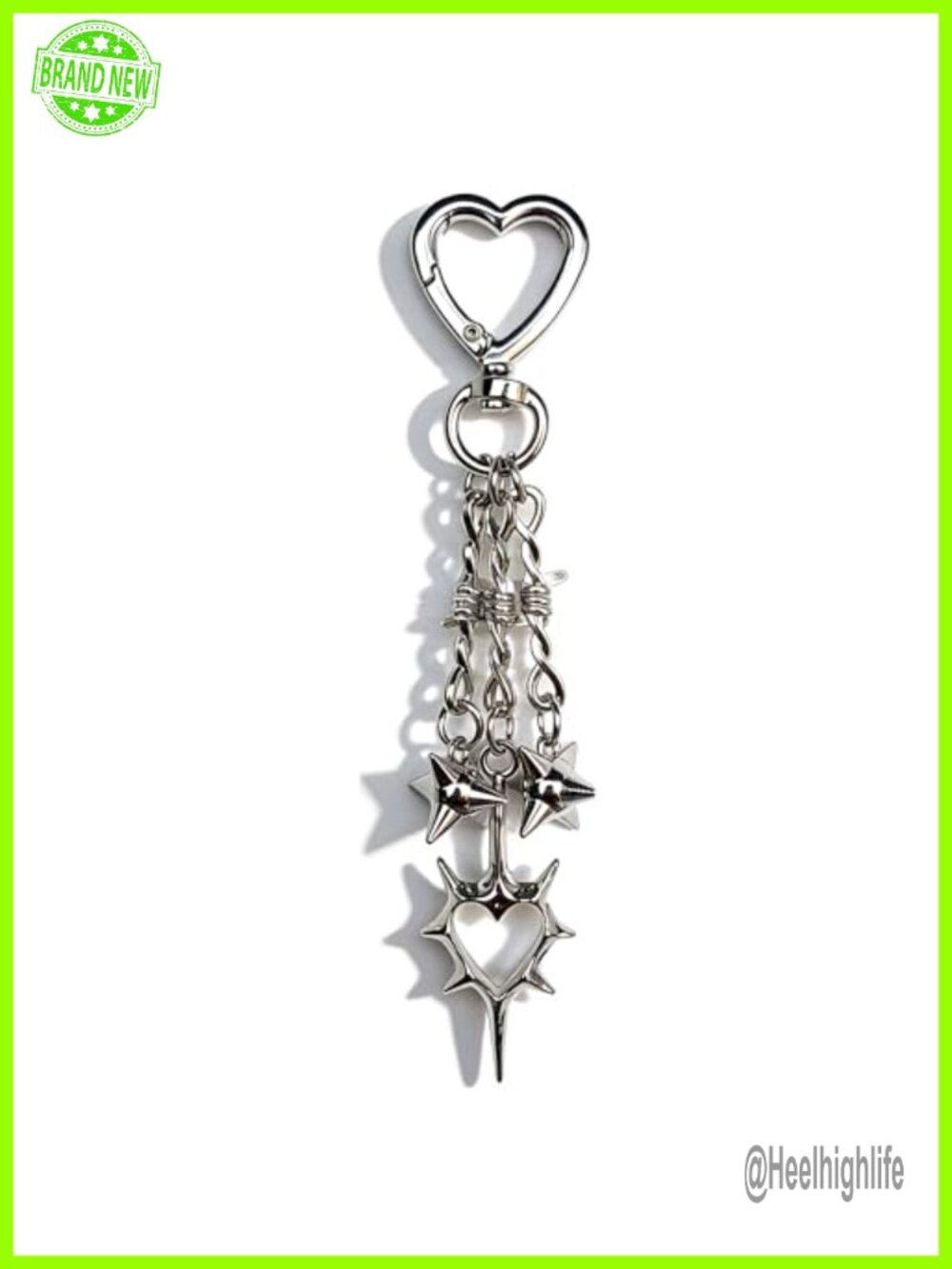 Y2K Gothic Punk Spiked Heart Flail Keychain Zinc Alloy Gold Finish